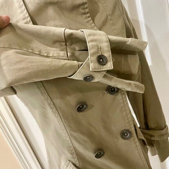 Y2K OAKLEY TRENCH COAT KHAKI SZ XS PEA COAT MILITARY STYLE VERSATILE AESTHETIC - Picture 9 of 16